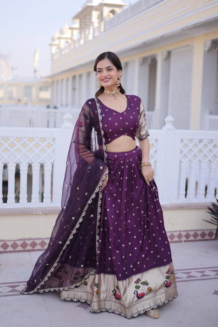 LW-7162 Dola silk Purple Traditional lehenga choli wholesalers